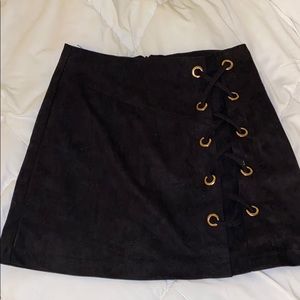 Black Lace Up Suede Mini Skirt